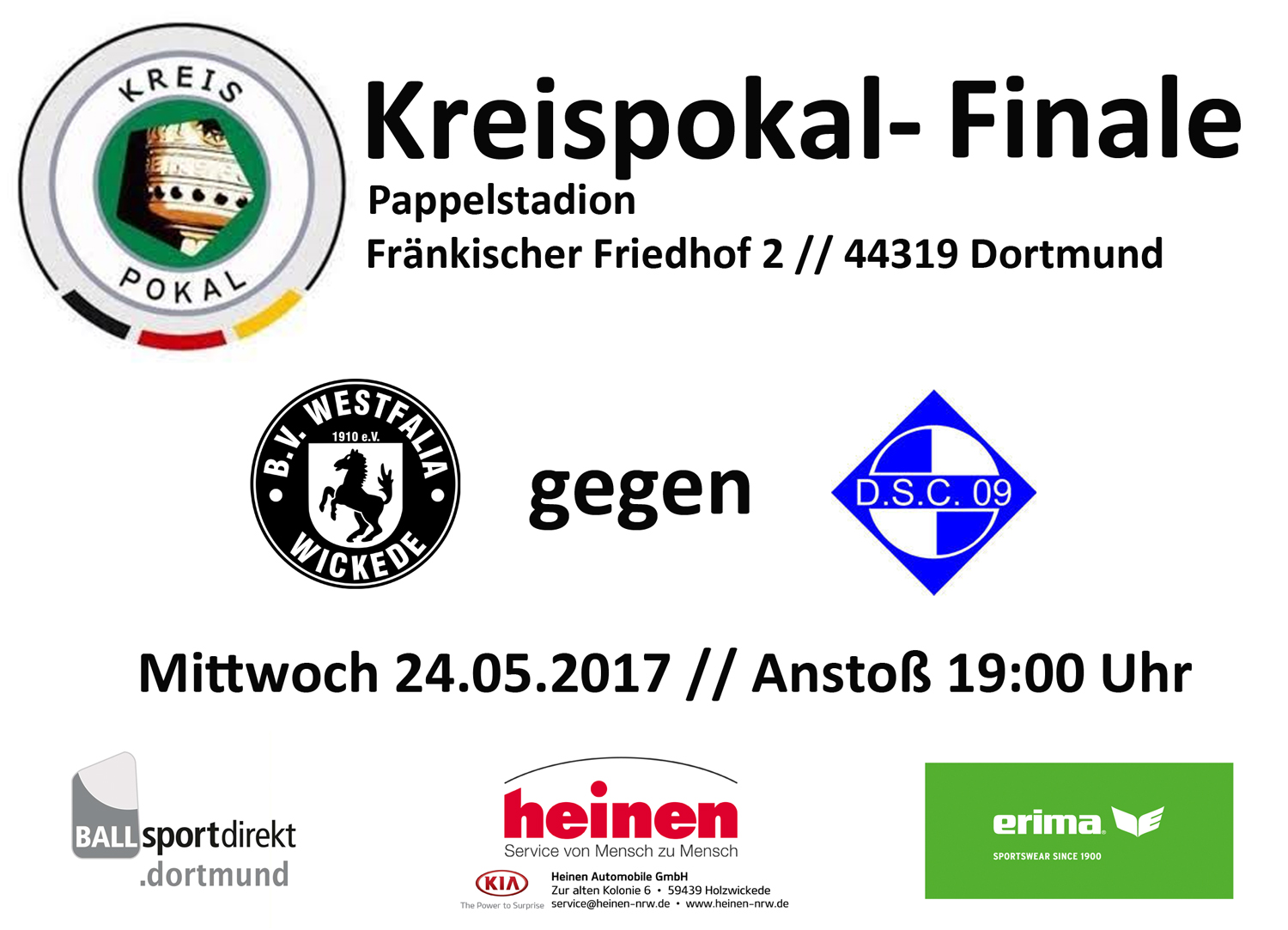 Kreispokalfinale – Mi., 24.05.2017, 19:00 Uhr