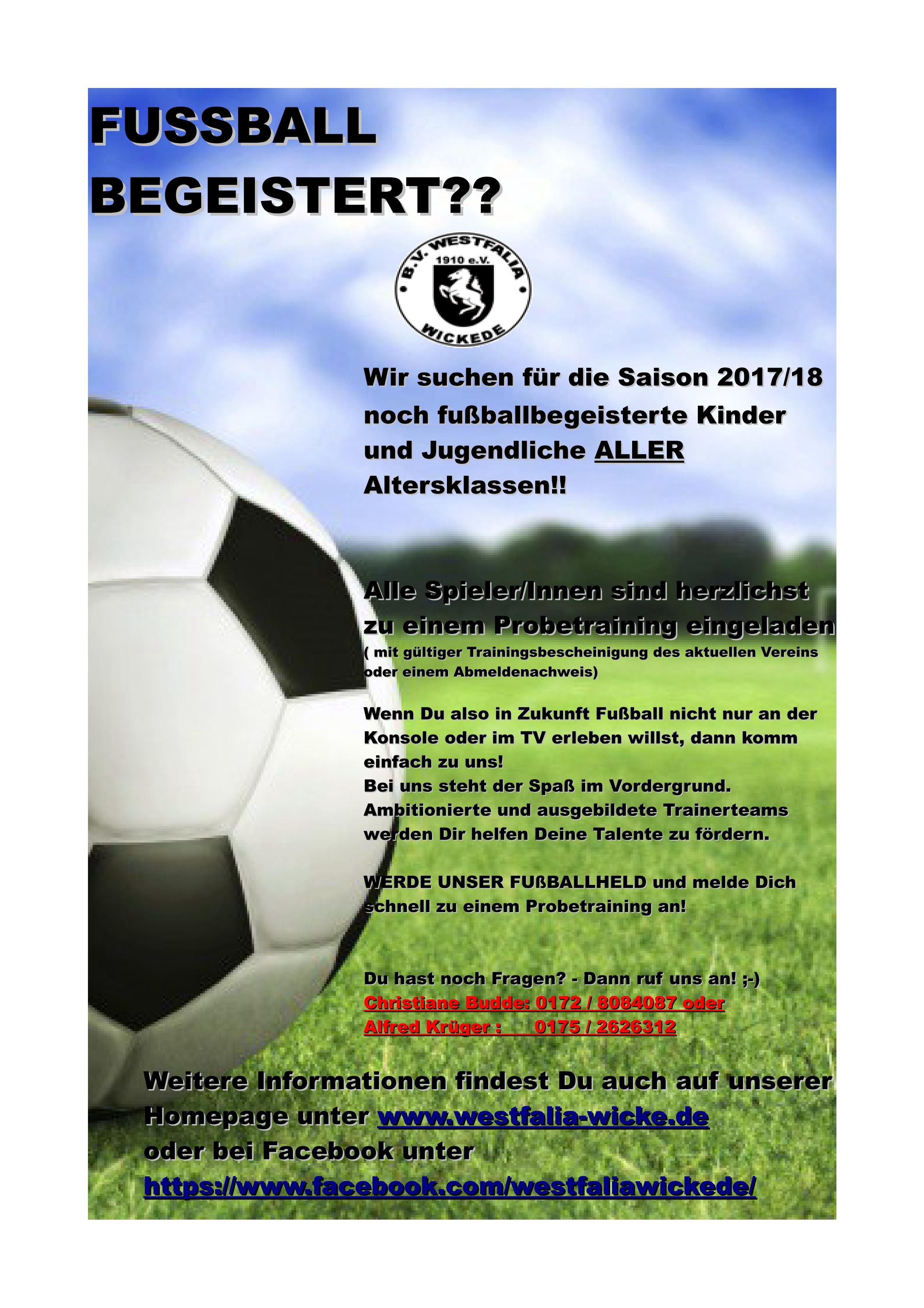 Fußballbegeisterte Jugendspieler gesucht